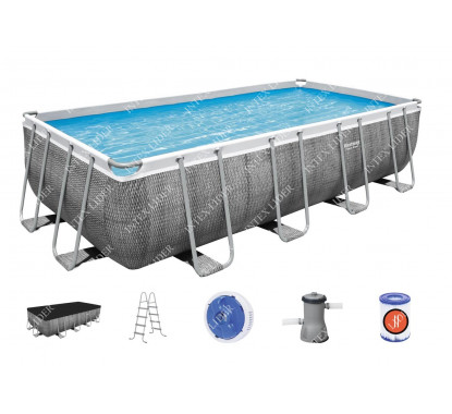 56996 Прямоугольный каркасный бассейн Bestway 488х244х122см +фильтр-насос, лестница, тент