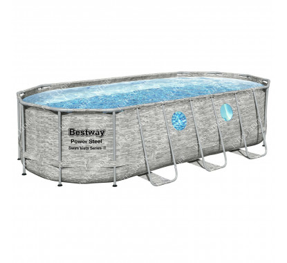 56716 Каркасный бассейн Bestway Power Steel Delux — Камень (овал) 5,49х2,74х1,22м+фильтр-насос картр. 5678 л/ч